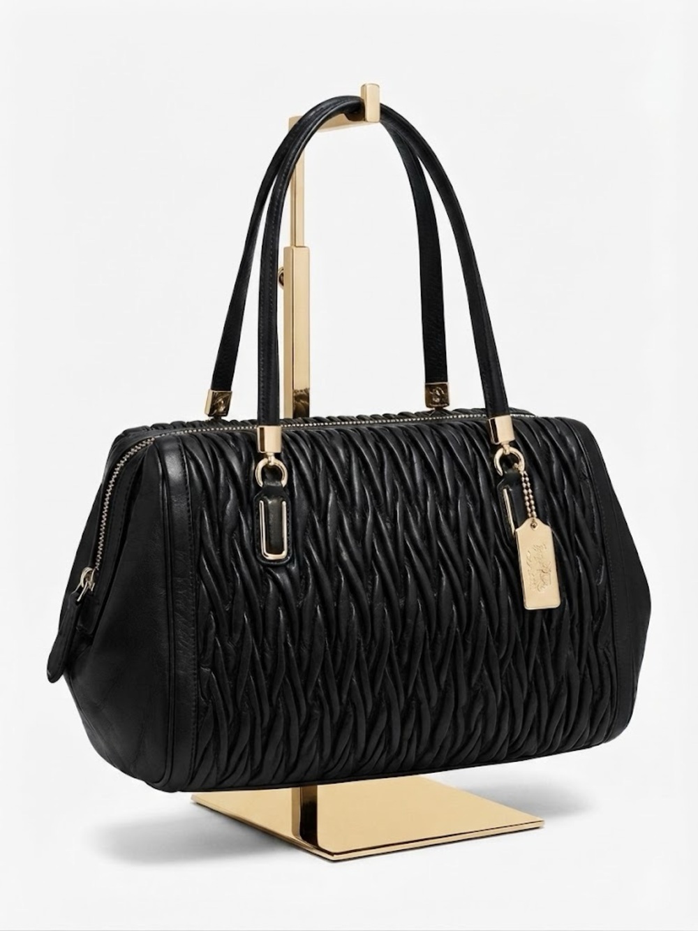 Coach Madison Gathered Leather Satchel – Black / Gold… - Gem
